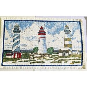 Nautical Lighthouse Placemats Off White Cotton Blend Set Of 4 Beach Sea Ocean
